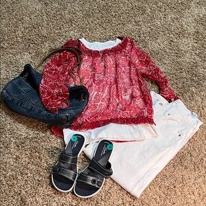 Lucky Brand Red Patterned Blouse